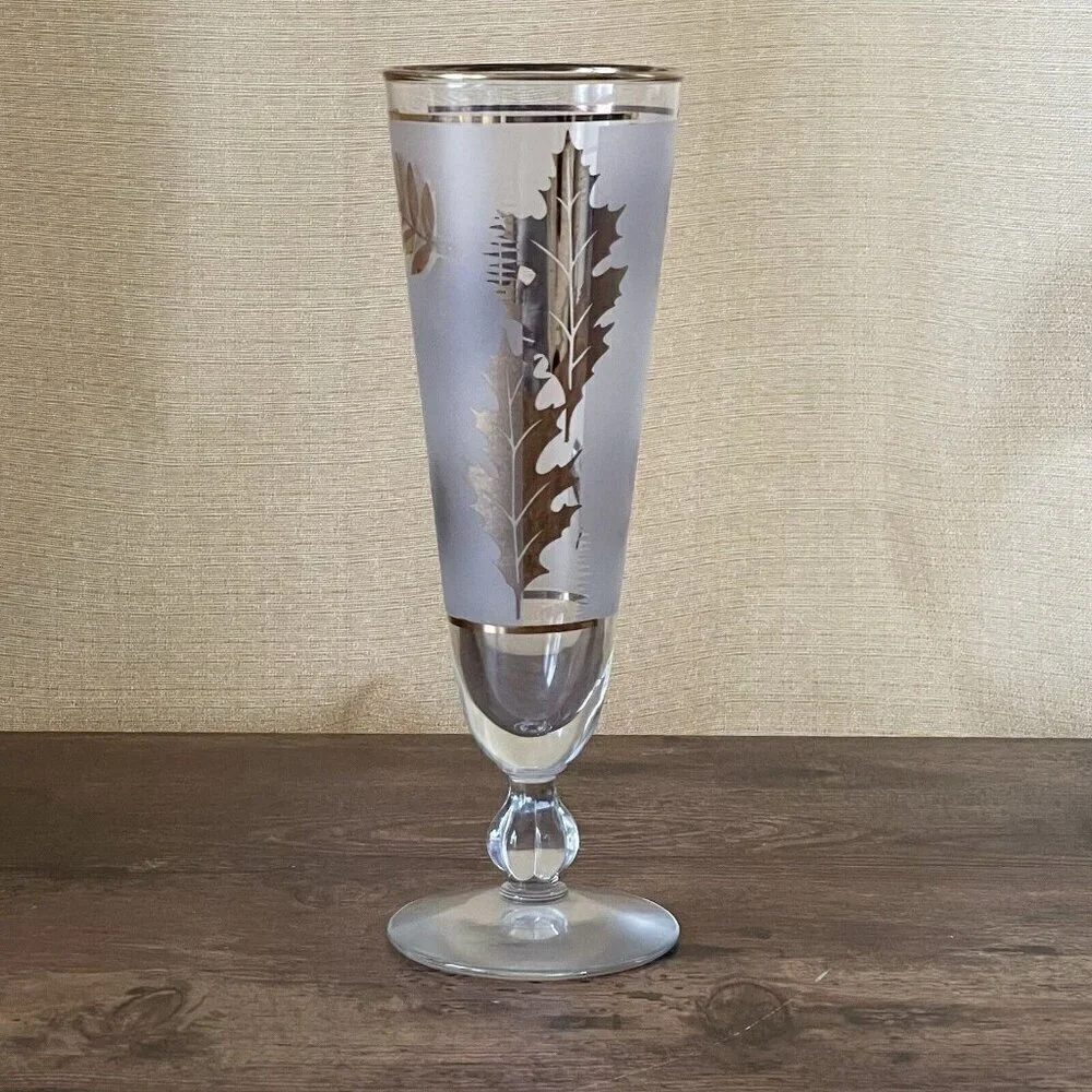 Vintage Libbey Golden Foliage Pilsner Beer Glass Gold Leaf Frosted MCM Barware